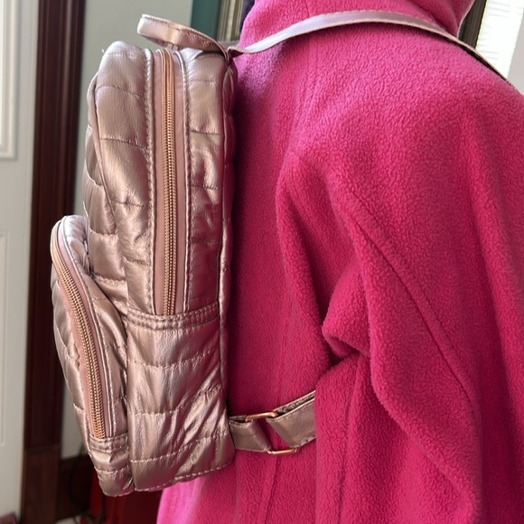 Jessica Simpson Mini backpack Rose & Rose gold Shimmer Quilted Puffer - Picture 2 of 8